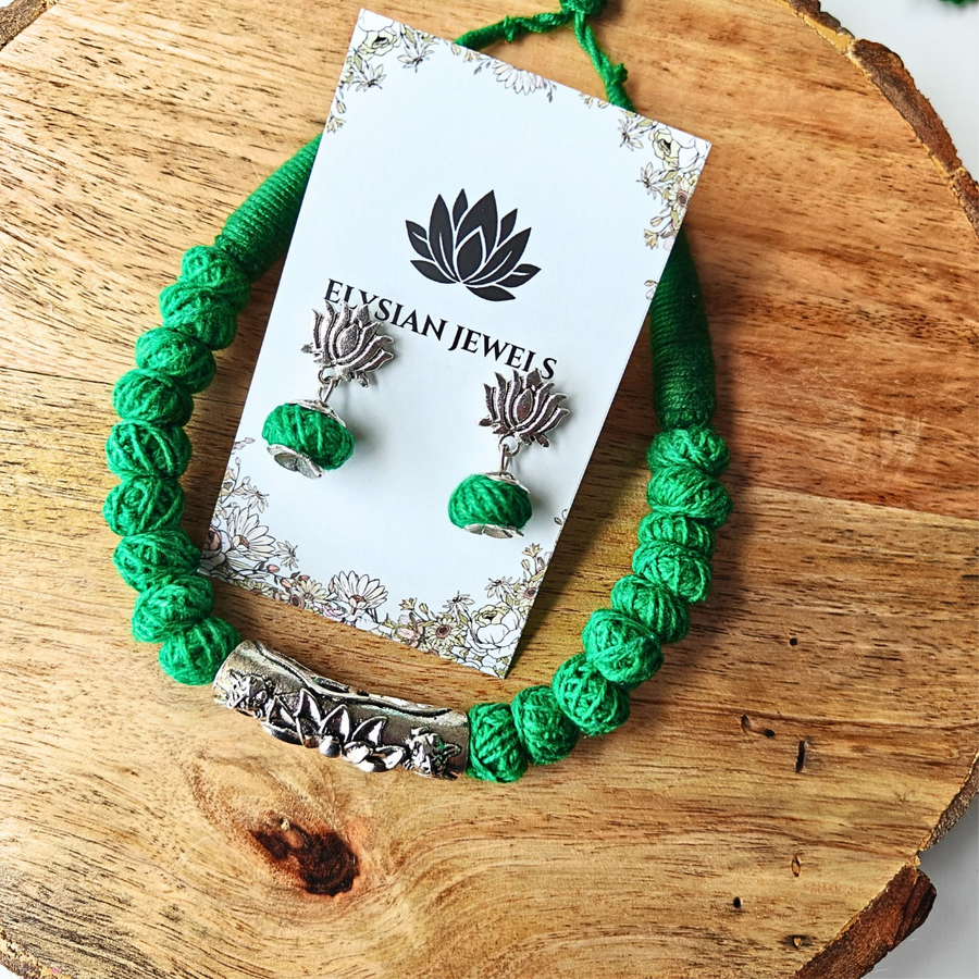 Cotton Beads With Finger Shape Round Pendant Oxidized Necklace