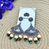 Black Cotton Thread Hasli, Wooden Beads With Oxidized Pendant Necklace