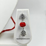 Red Cotton Beads With Leaf Design Round Pendant Oxidized Necklace
