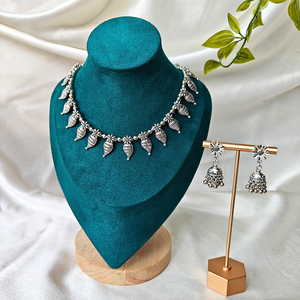 Silver Colour Beads With 18 Mango Shape Silver Charms Oxidized Necklace