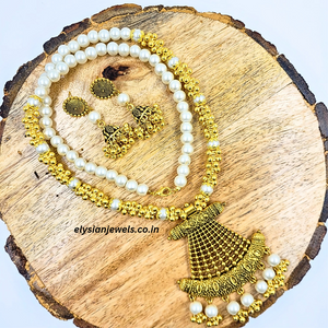 Pearl, CCB Golden Beads With Antique Pendant Necklace