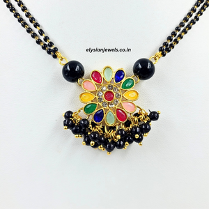 Black Bead, Black Lorials With Multicolour Meenakari Kundan Mangalsutra
