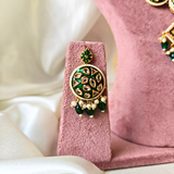 Green Meenakari Tumble Beads With Round Green Meenakari Kundan And Square Green, Red Meenakari Kundan Necklace