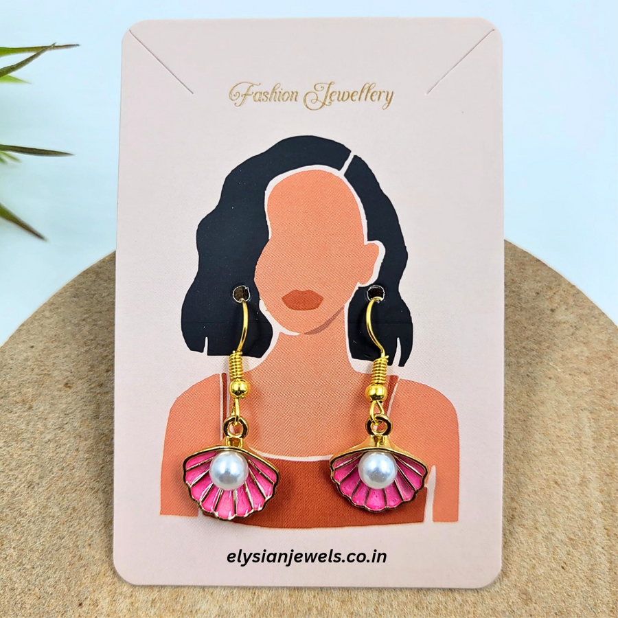 Pearl And Pink Oyster Charms Earring