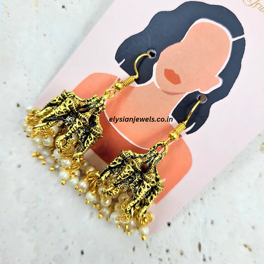 Ganpati Design Antique Jhumka Earring