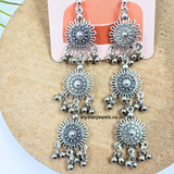 CCB Silver Ghungroo With Three Layers Charms Oxidized Earring