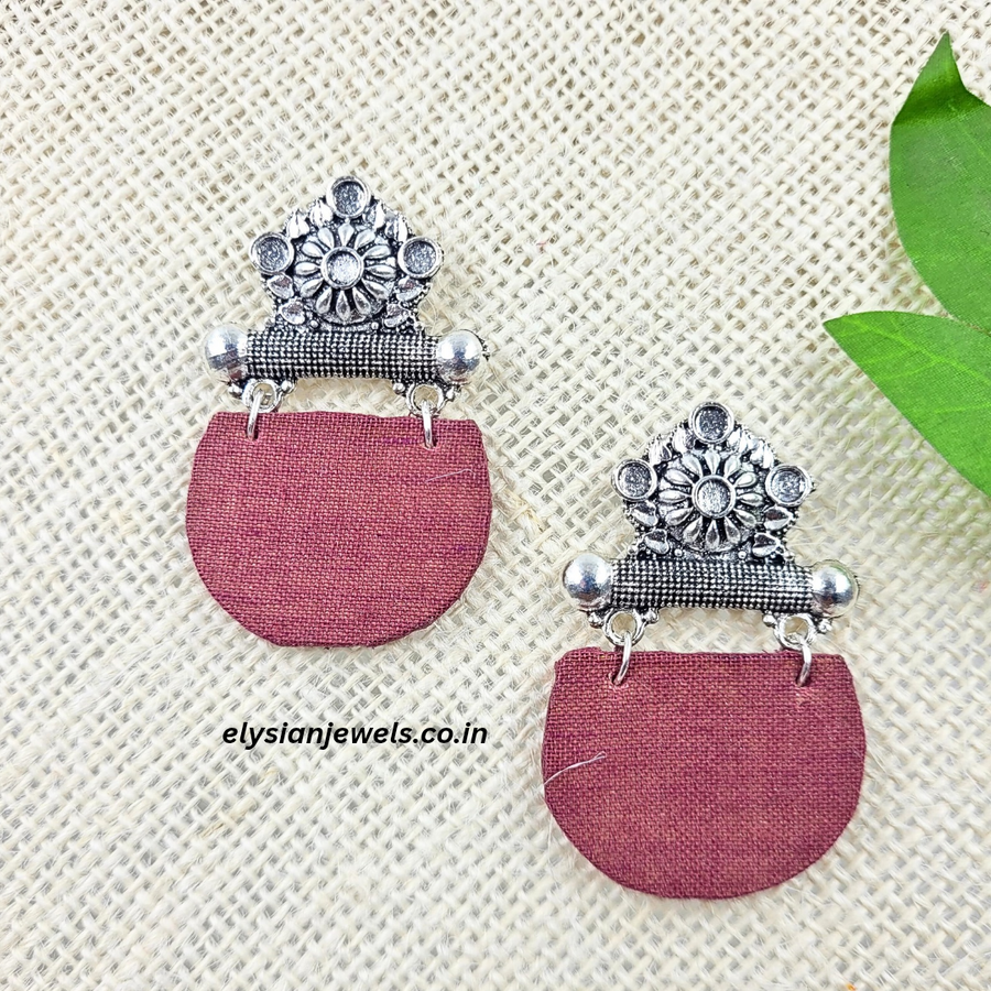 Oxidized Stud With Pink Purple Fabric Earring