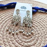 Blue Dori With Oxidized Flower Charm Necklace