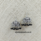 Black Small Size Beads With Oxidized Jhumka Earring