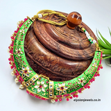 Green Meenakari Kundan Hasali Necklace