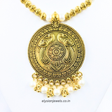 Pearl And Antique Beads With Antique Round Pendant Necklace