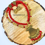 Red Beads, CCB Golden Beads With Antique Pendant Necklace