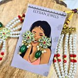 Pearls And Red Crystal With Green Flower Kundan Necklace