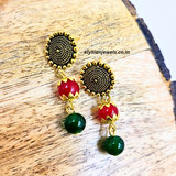 Red, Green Beads With Antique Pendant Necklace