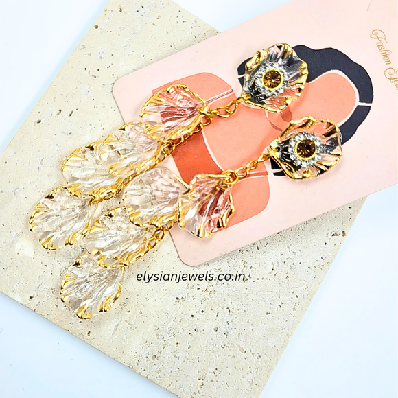 Transparent Acrylic Shell Beads With AD Kundan Earring