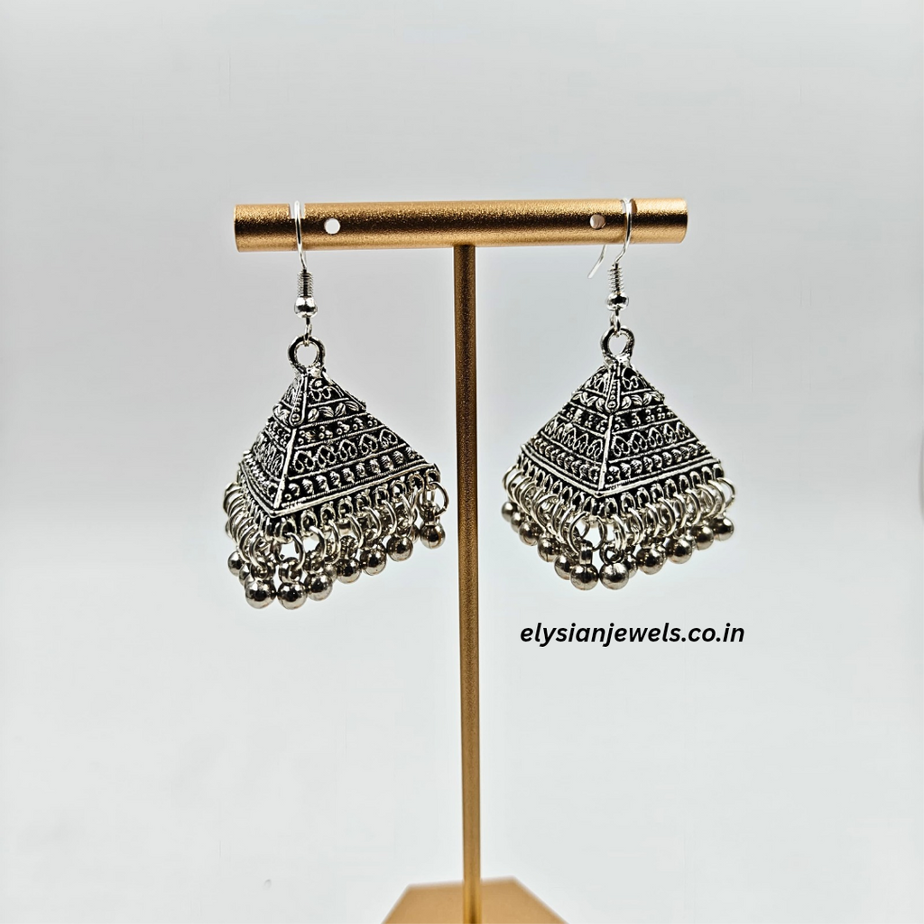 Triangle Shape Jhumka With CCB Beads Oxidized Earring