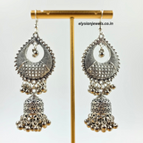 CCB Silver Ghungroo Oval Oxidized Jhumka Earring