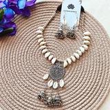 Cowrie, Silver Beads With Oxidized Pendant Necklace