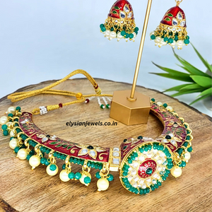 Red Meenakari Kundan Hasali Necklace
