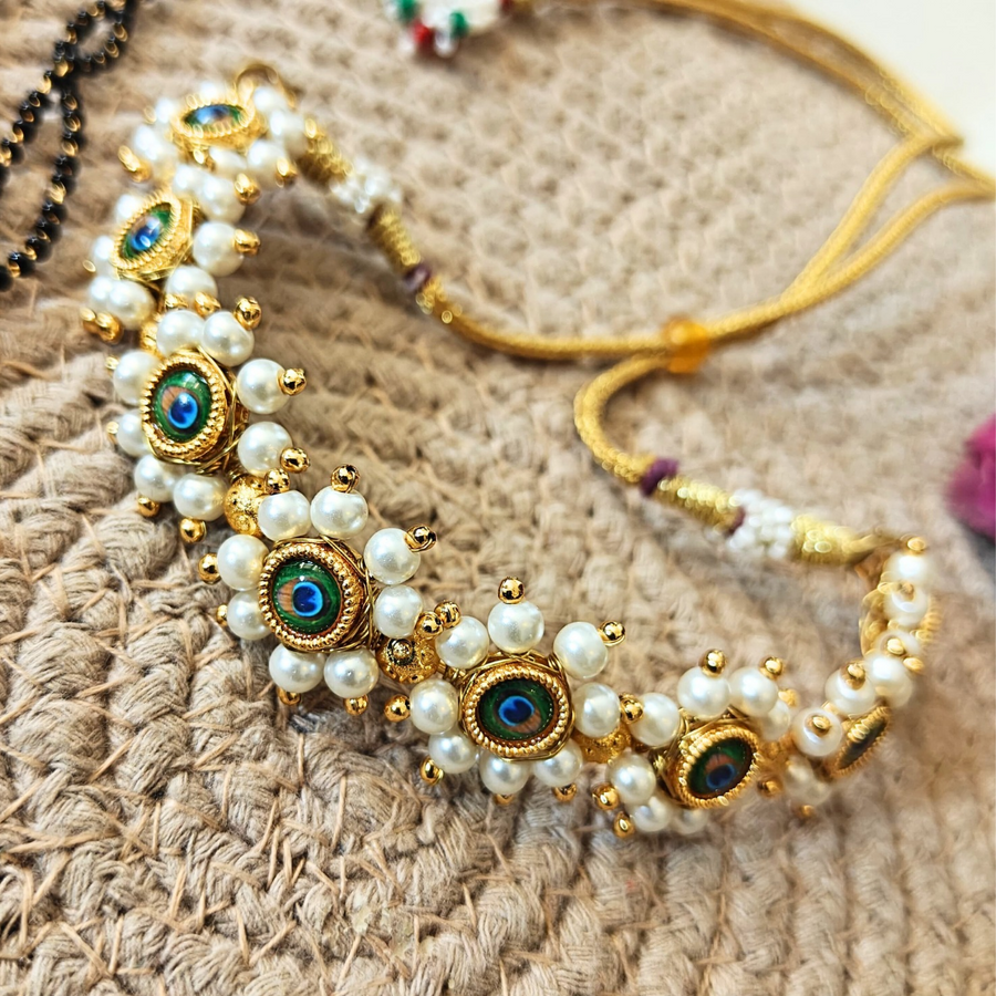 Pearl Beads With Peacock Kundan Flower Necklace set