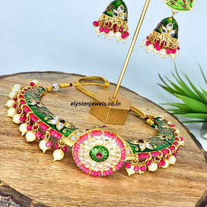 Green Meenakari Kundan Hasali Necklace