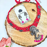 Rani Pink Binuni Tar And Rani Pink Beads With Ganpati Pendant Necklace