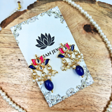 4mm Pearls With Blue Pink Lotus Kundan Necklace