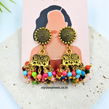 Multicolour Beads, Golden Studs With Antique Jhumka Earring