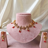 Red Beads With Red Square And Red Round Meenakari Kundan Necklace