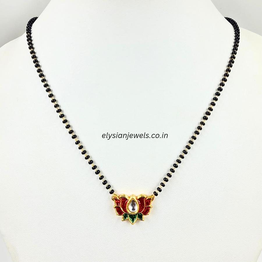 Red Colour Lotus Meenakari Kundan Mangalsutra