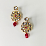 Maroon Tumble Beads With Flower Type Kundan And Square A D Kundan Necklace