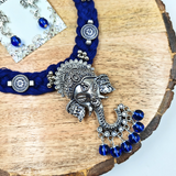 Blue Binuni Tar And Blue Beads With Ganpati Pendant Necklace