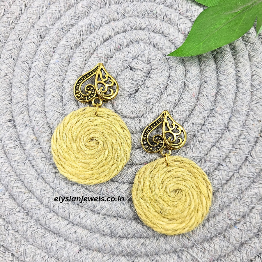 Antique Stud With Yellow Jute Earring